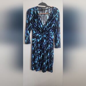 Daisy Fuentes Elegant Blue and Black Patterned Dress